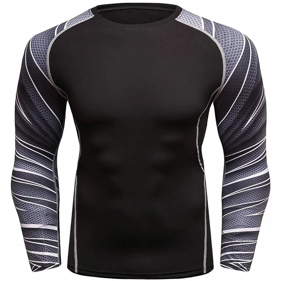 Fitness Rash Guard Long Sleeve Men Bjj MMA Compression Rash Guard