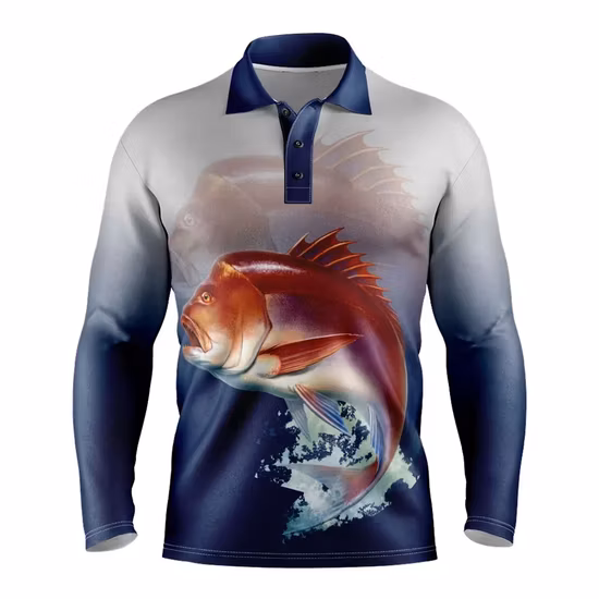 Magliette da esterno personalizzate a sublimazione completa Abbigliamento sportivo Maglia da pesca a maniche lunghe da uomo